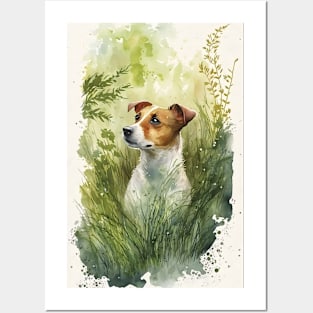 Long Haired Jack Russell Dog in the Forest Watercolor Posters and Art